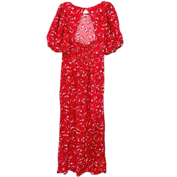 Red Maxi dress. Old navy Summer dress. Size M. Floral. Puff sleeves. - Picture 5 of 16